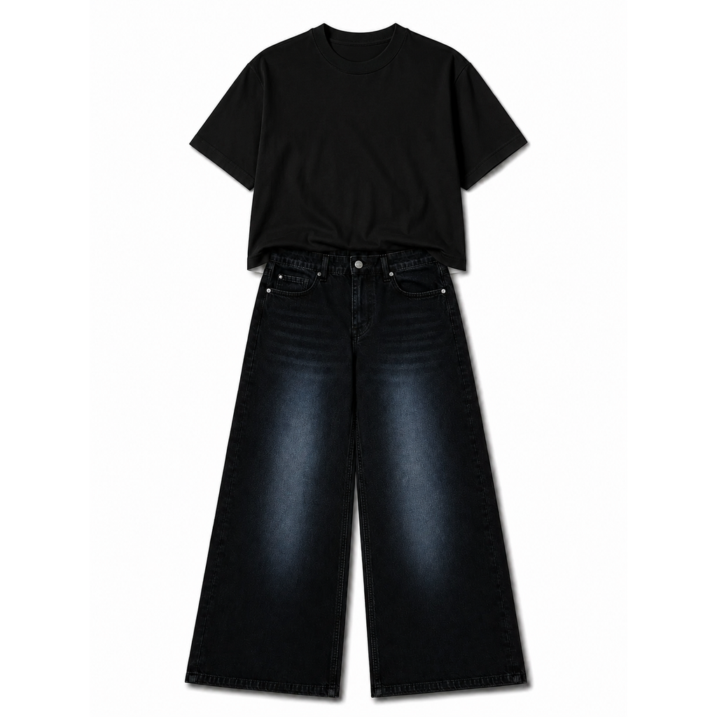 ESSENTIAL WIDE LEG & BLACK TEE COMBO